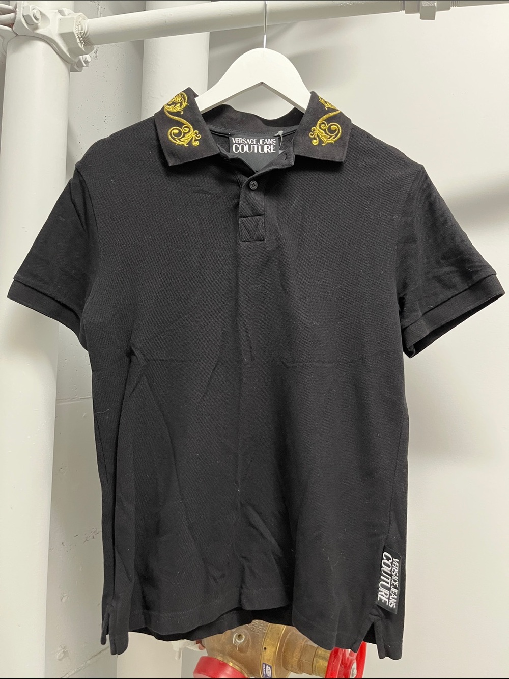 Versace Jeans Couture Black Polo with Gold Embroidered Collar